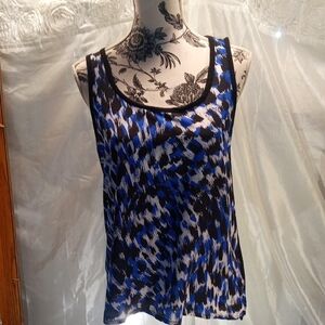 August Silk Blue and Black Printed Scoop Neck Tank